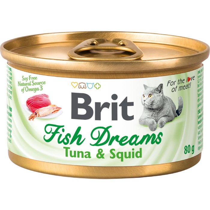 

Консервы для кошек Brit Fish Dreams тунец и кальмар, 80 г, Care Fish Dreams