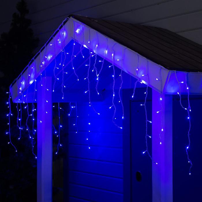 

Гирлянда «Бахрома» 3  0.6 м, IP44, УМС, белая нить, 160 LED, свечение синее, 220 В