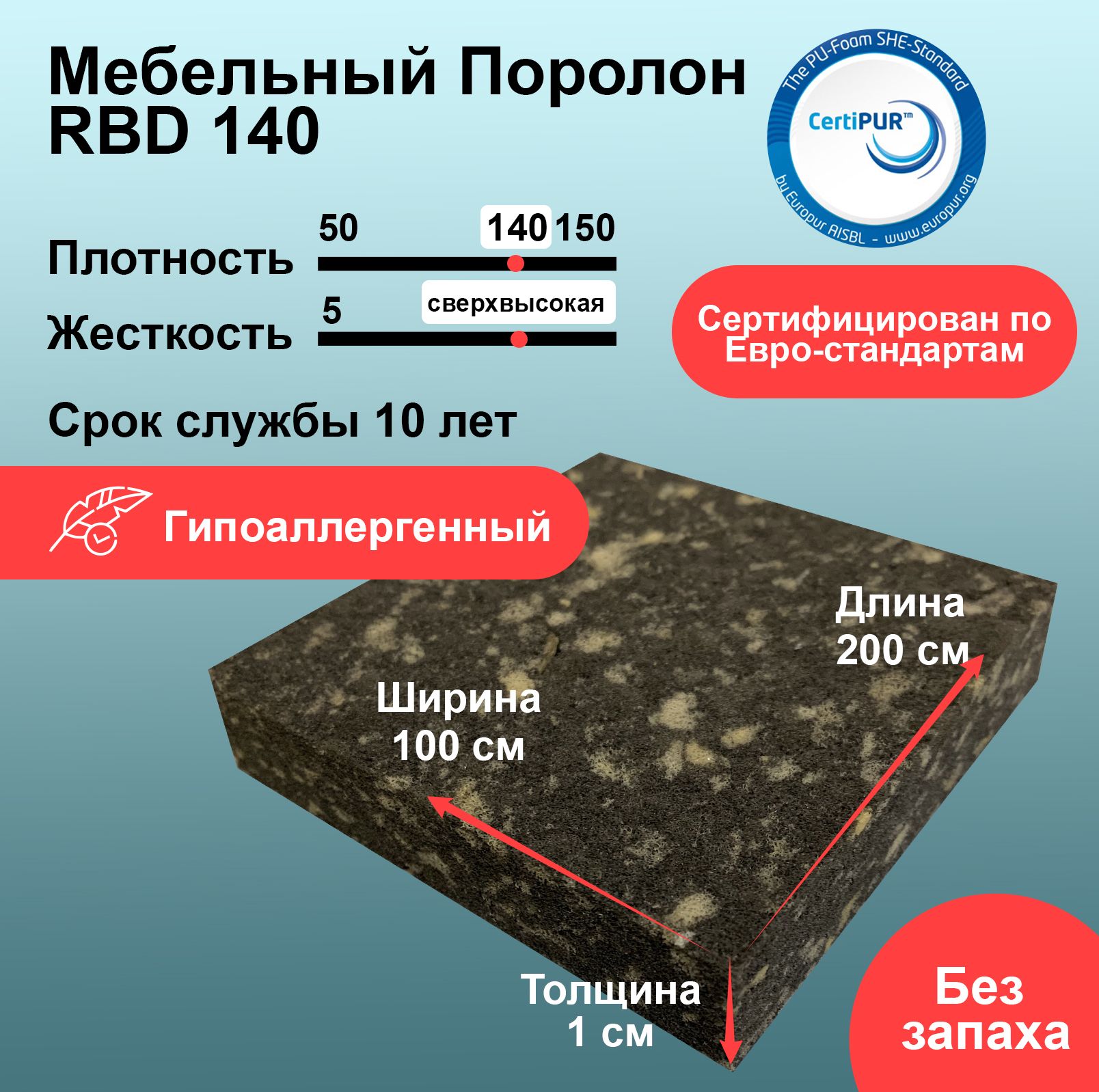 

Вторичный Мебельный поролон ФомЛайн RBD 140 лист 10x1000x2000мм, Белый, rbd_140