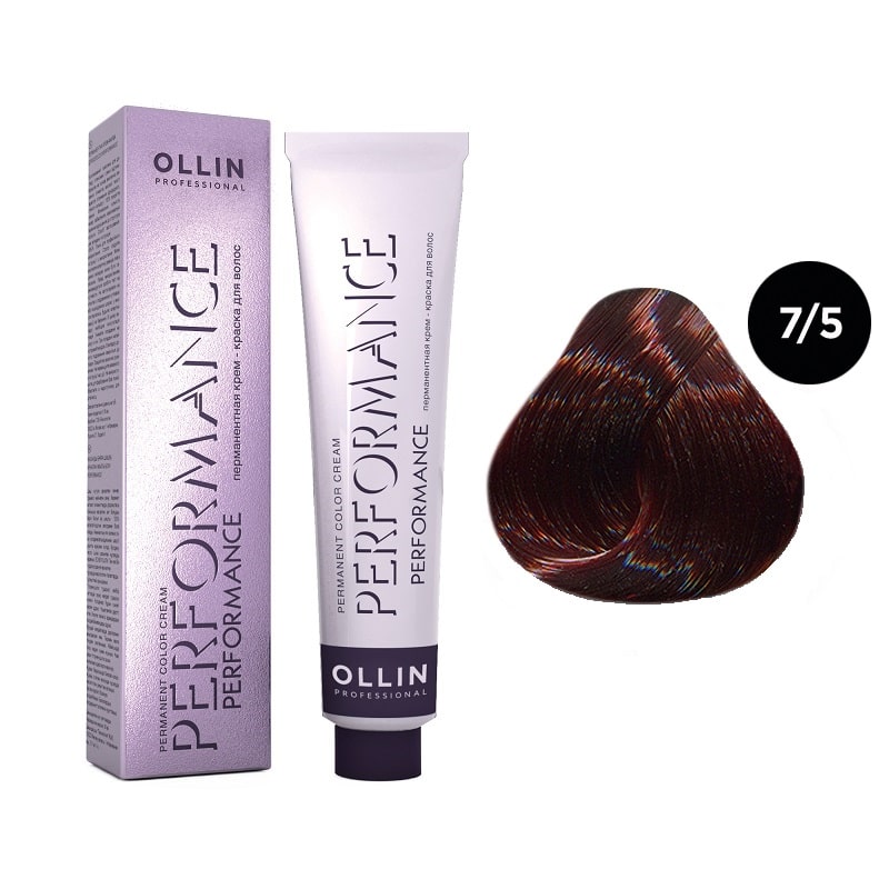 

Краска для волос Ollin Professional Performance 7/5 Русый махагоновый 60 мл, Медный