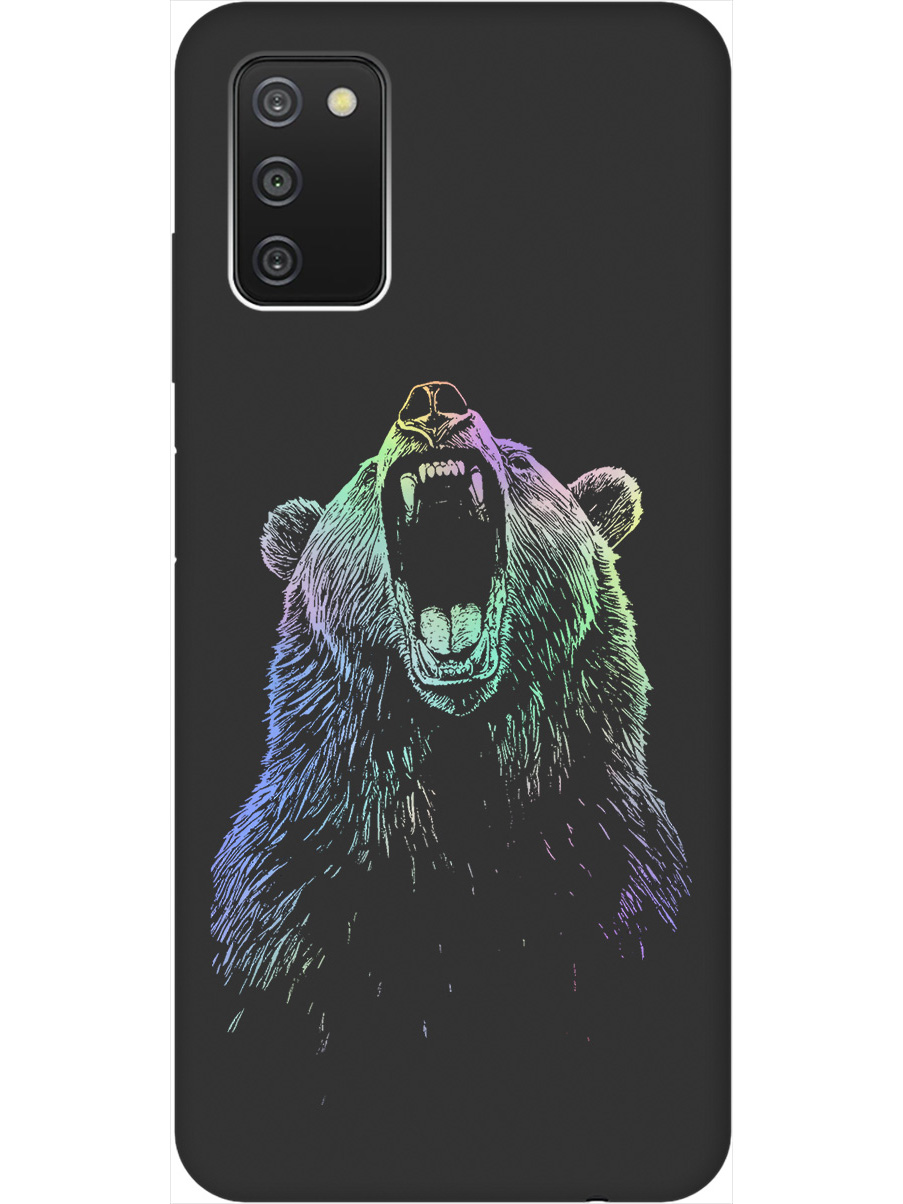 

Силиконовый чехол на Samsung Galaxy A03s с принтом "Медведь Гризли" матовый черный, Черный;серебристый, 732241113