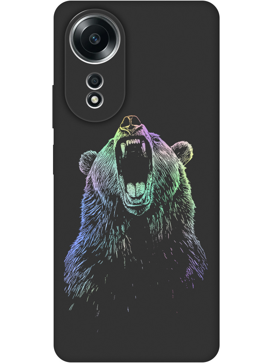 

Силиконовый чехол на Oppo A58 4G с принтом "Медведь Гризли" матовый черный, Черный;серебристый, 782629413