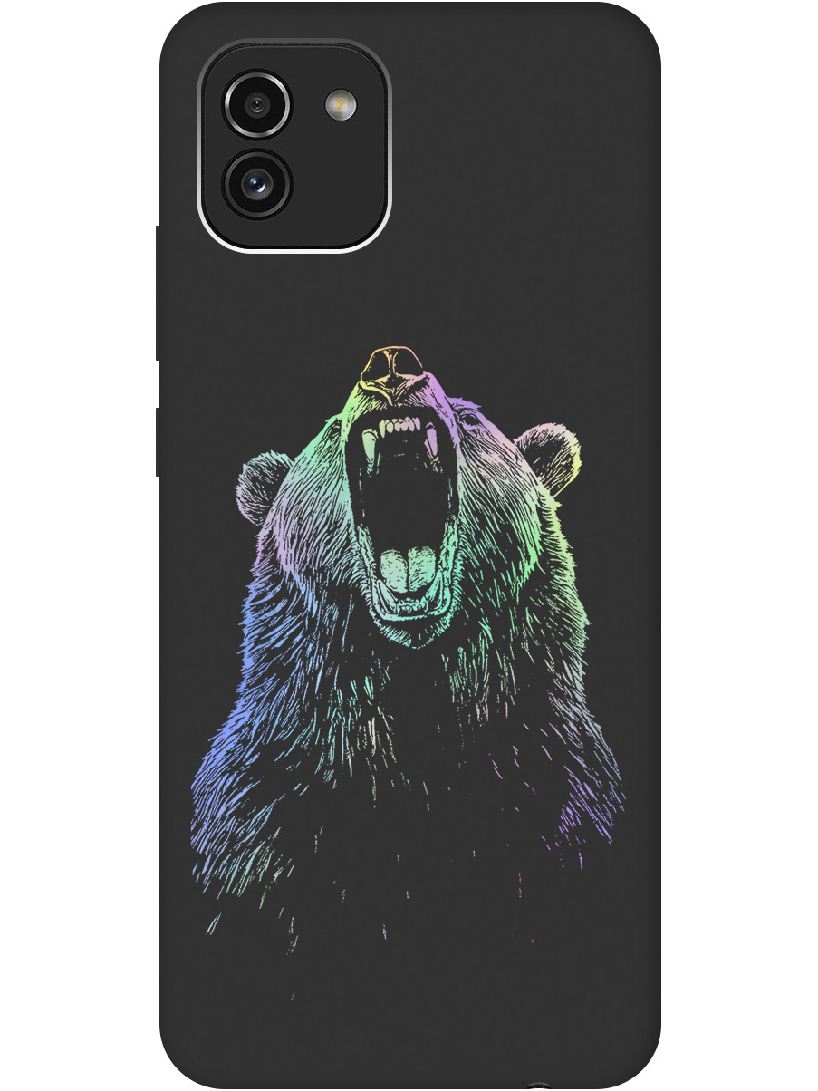 

Силиконовый чехол на Samsung Galaxy A03 с принтом "Медведь Гризли" матовый черный, Черный;серебристый, 735001313