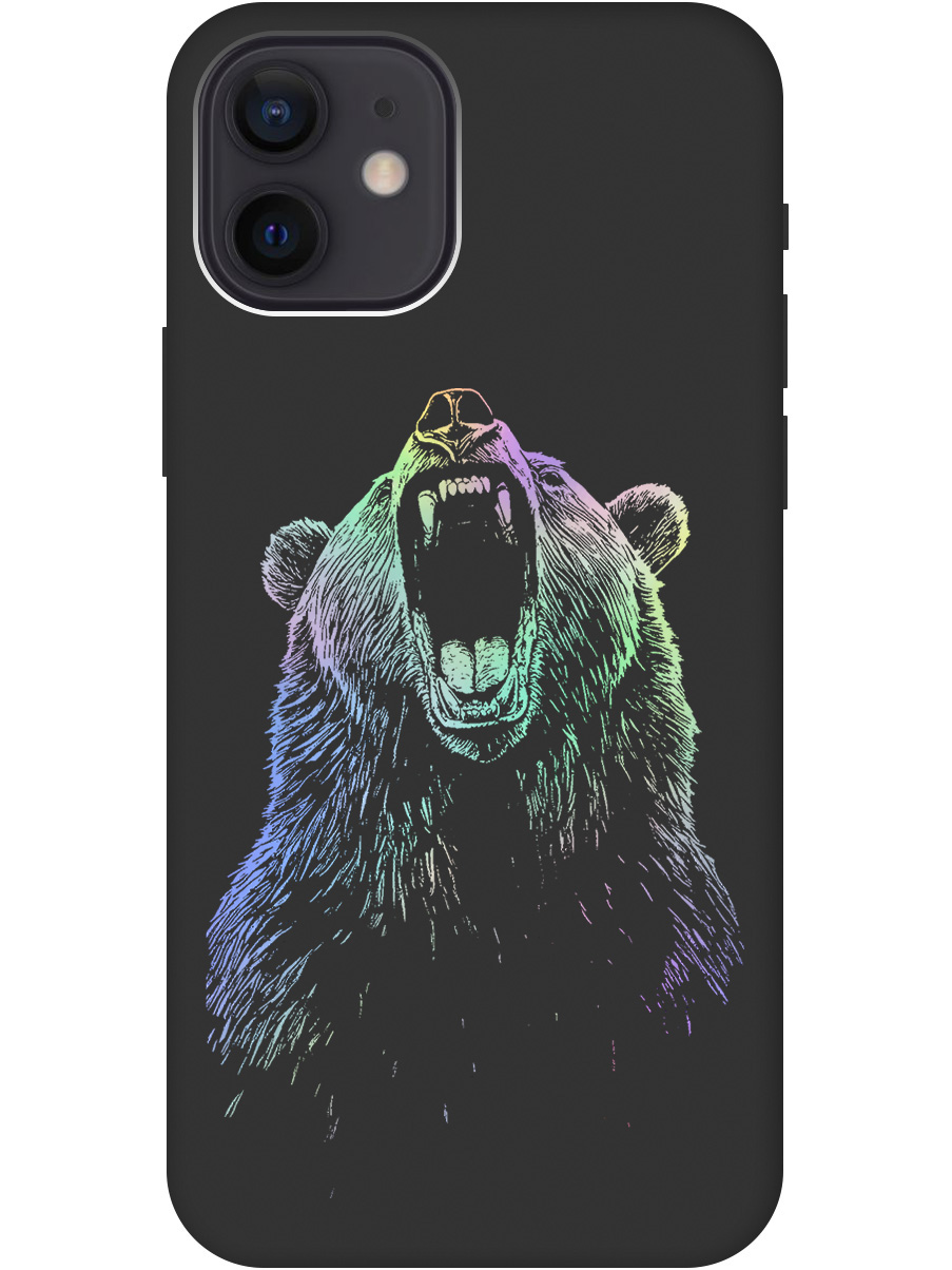 

Силиконовый чехол на Apple iPhone 12 / 12 Pro с принтом "Медведь Гризли" матовый черный, Черный;серебристый, 723374113