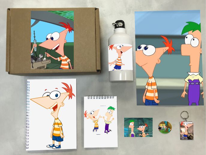 

Бокс с подарком принт Финес и Ферб, Phineas and Ferb 0006, 7 предметов