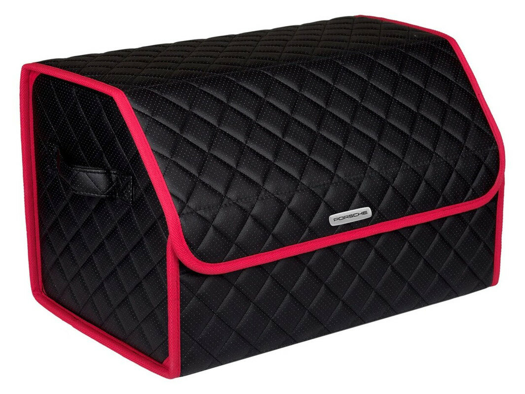 Сумка органайзер в багажник черная с черной нитью ViceCar c лого PORSHE (красный кант)