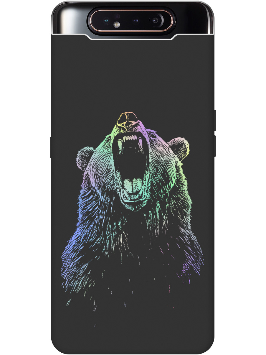 

Силиконовый чехол на Samsung Galaxy A80 / A90 с принтом "Медведь Гризли" матовый черный, Черный;серебристый, 721421513