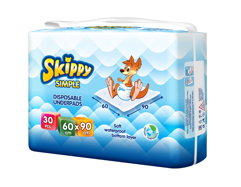 

Пеленки детские гигиенические впитывающие Skippy Simple, р-р 60x90, 30 шт, 8034