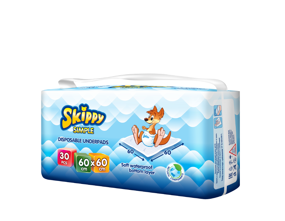 

Пеленки детские гигиенические впитывающие Skippy Simple, р-р 60x60, 30 шт, 8033