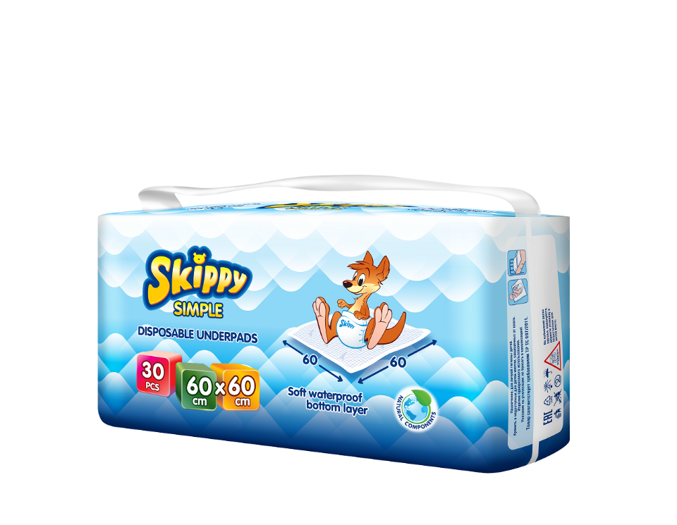 Пеленки детские гигиенические впитывающие Skippy Simple, р-р 60x60, 30 шт, 8033