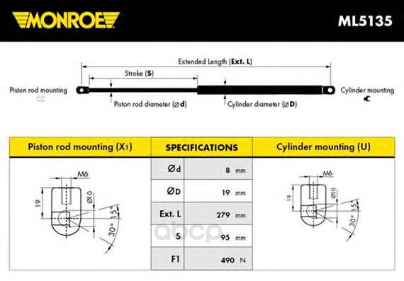 Амортизатор капота Monroe 5412096342059