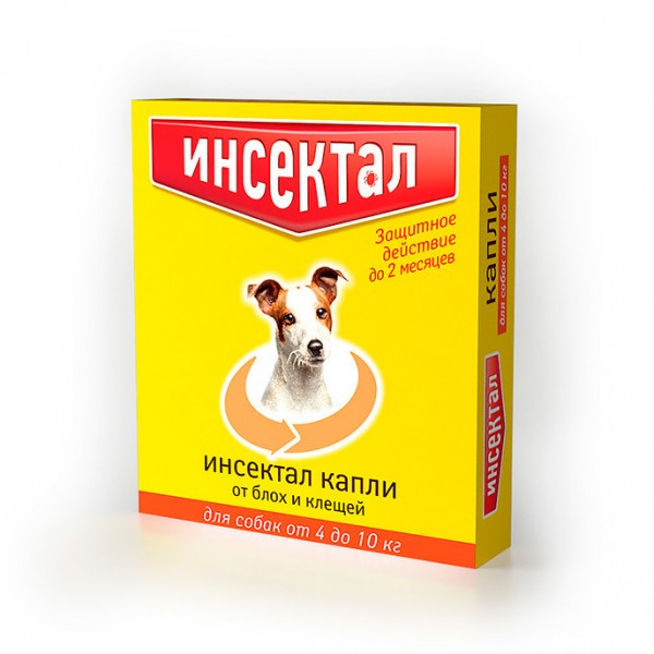 Капли для собак 4-10 кг Инсектал против блох, клещей, 1 пипетка