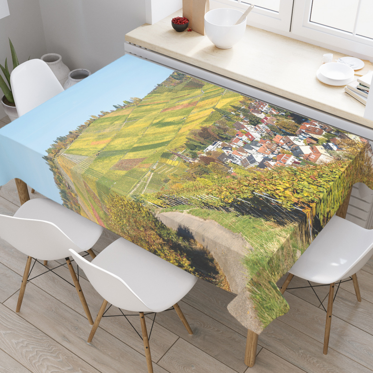 

Скатерть прямоугольная JoyArty "Виноградники в альпах" из оксфорда, 180x145см, Голубой, Виноградники в альпах