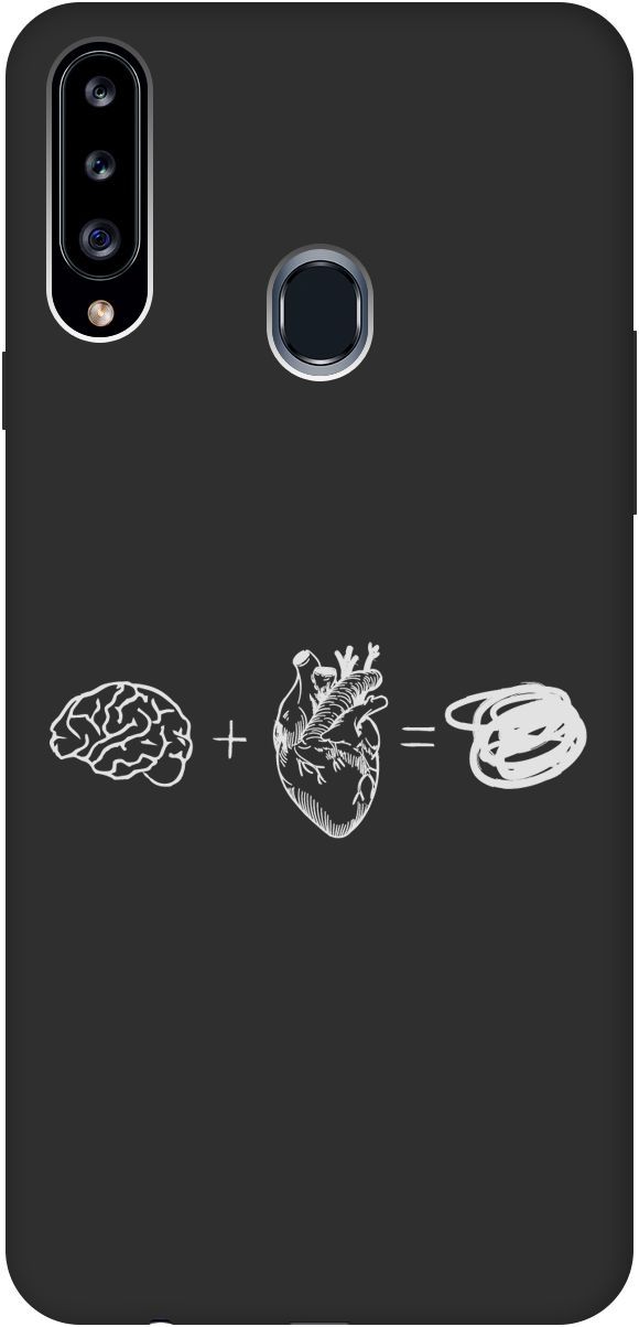 

Матовый чехол на Samsung Galaxy A20s "Brain Plus Heart W" черный, Черный;белый, 8408