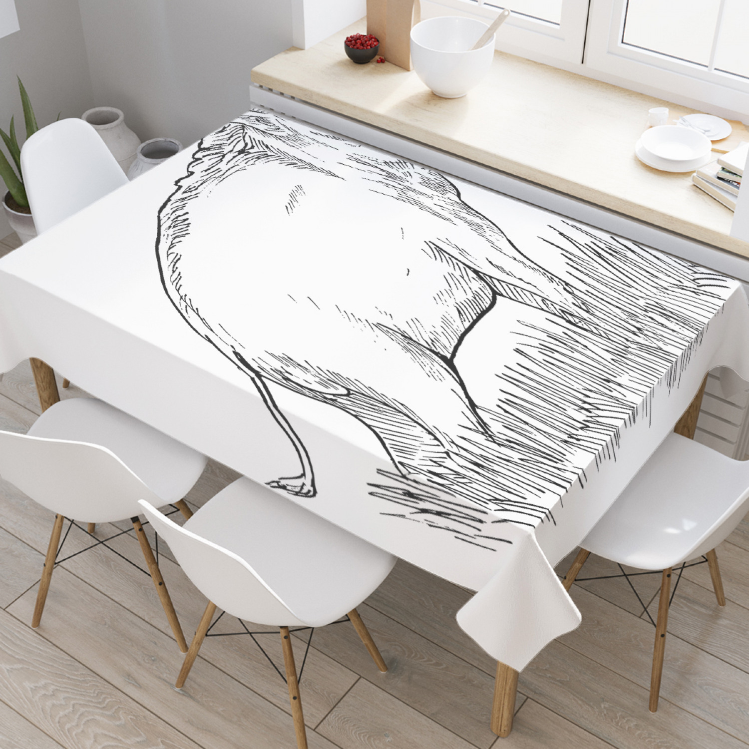 

Скатерть прямоугольная на кухонный стол JoyArty "Графический кабан" из оксфорда, 180x145см, Белый, Графический кабан