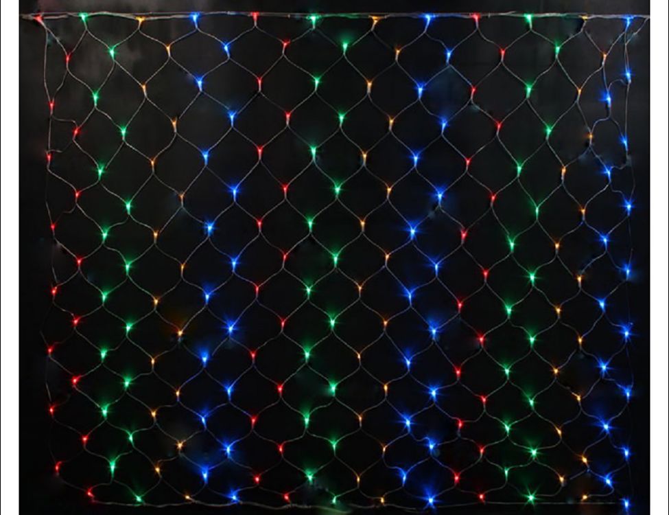 фото Светодиодная сетка, 192 разноцветных led-огня, 2х1.5 м, прозрачный провод, коннектор, улич richled