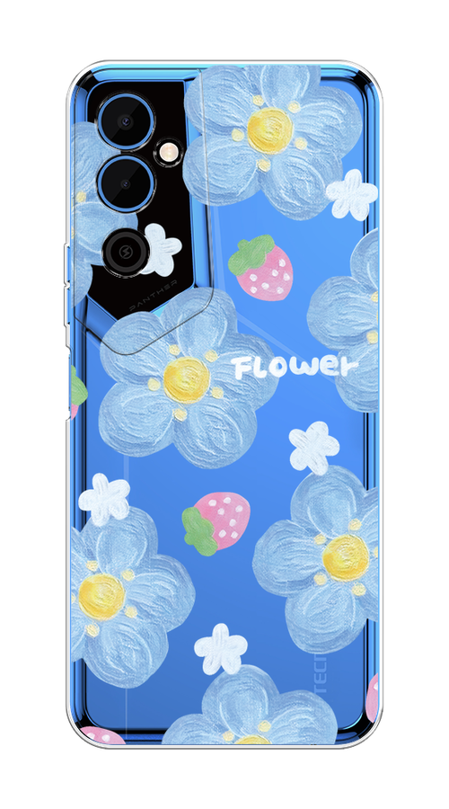 

Чехол на Tecno Pova Neo 2 "Цветы и клубники", Прозрачный;голубой;белый, 302450-1