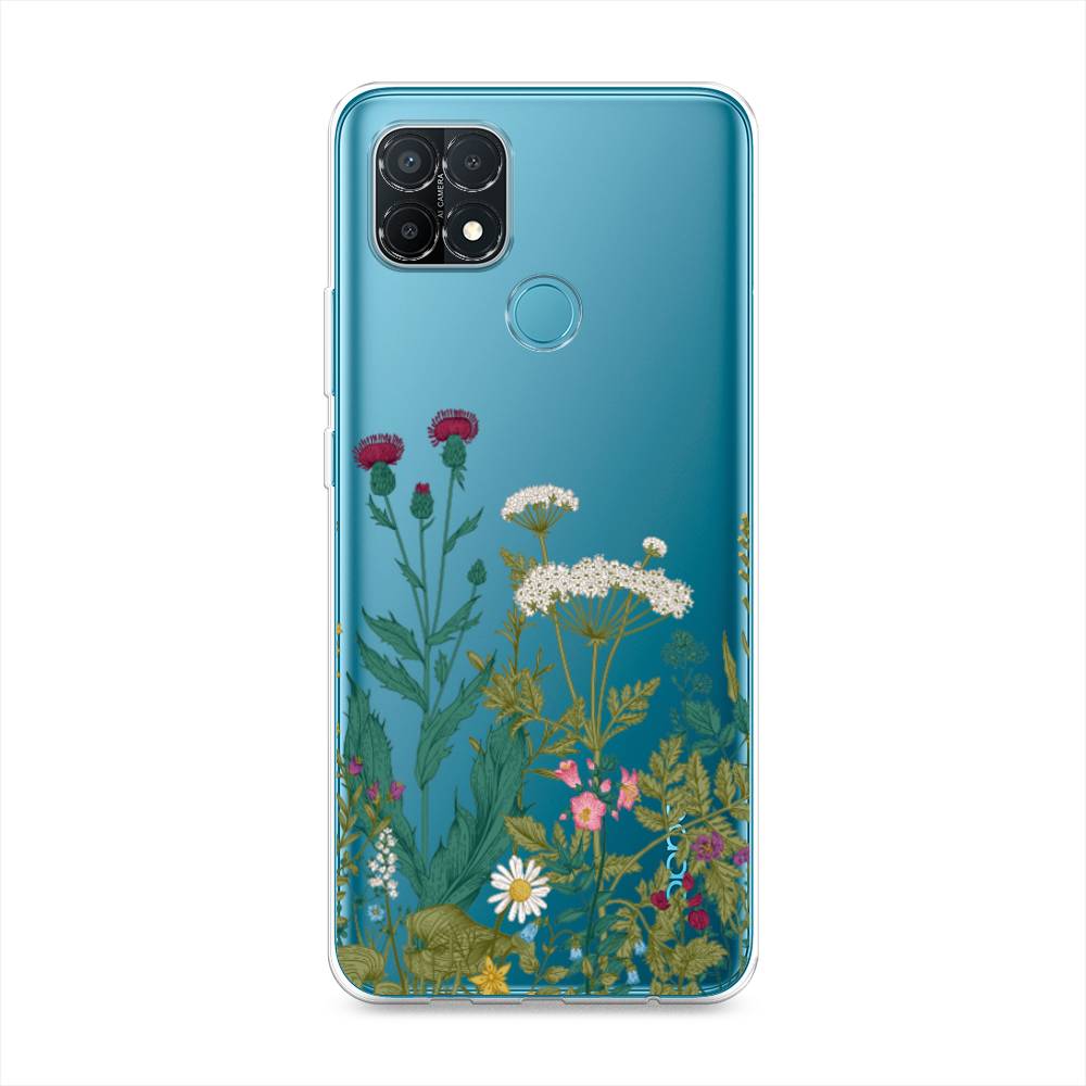 

Чехол на Oppo A15 "Дикие полевые цветы", Зеленый;розовый;белый, 255650-2