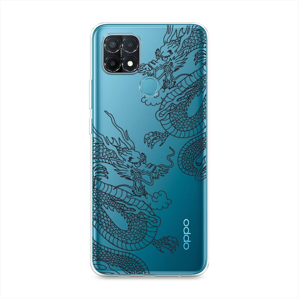 

Чехол на Oppo A15 "Два китайских дракона", Серый;черный, 255650-1