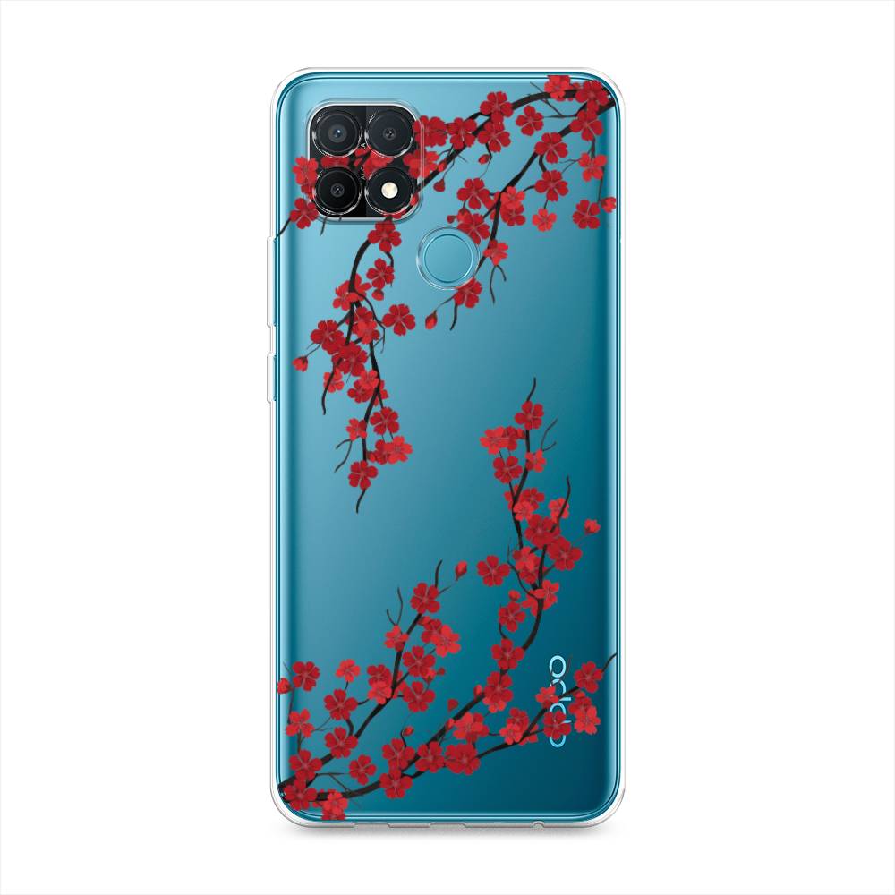 

Чехол на Oppo A15 "Красная сакура", Красный;черный, 255650-2