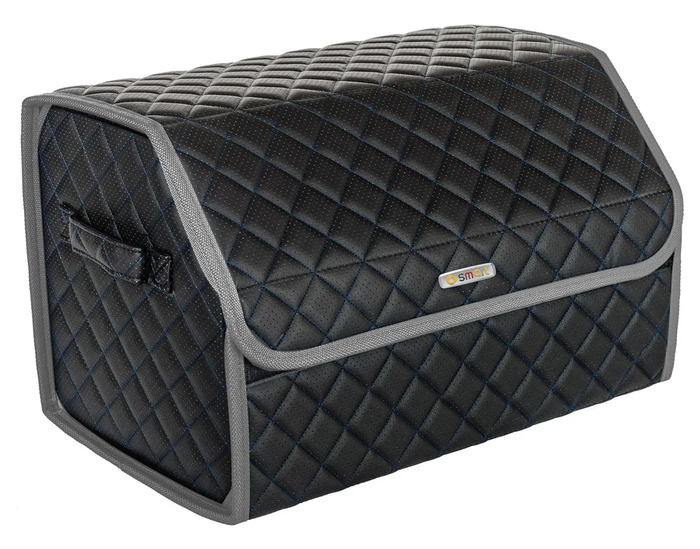 фото Сумка органайзер в багажник черная с синей нитью vicecar с лого smart (светло-серый кант)