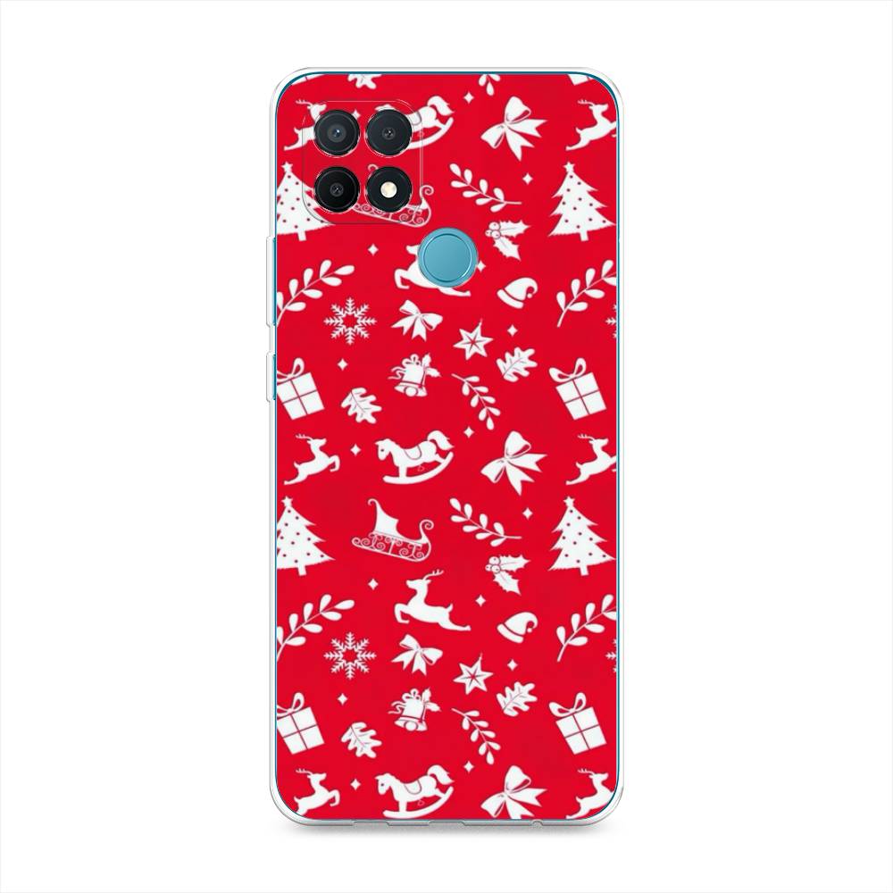 

Чехол на Oppo A15 "Красный новогодний фон", Красный;белый, 255650-5