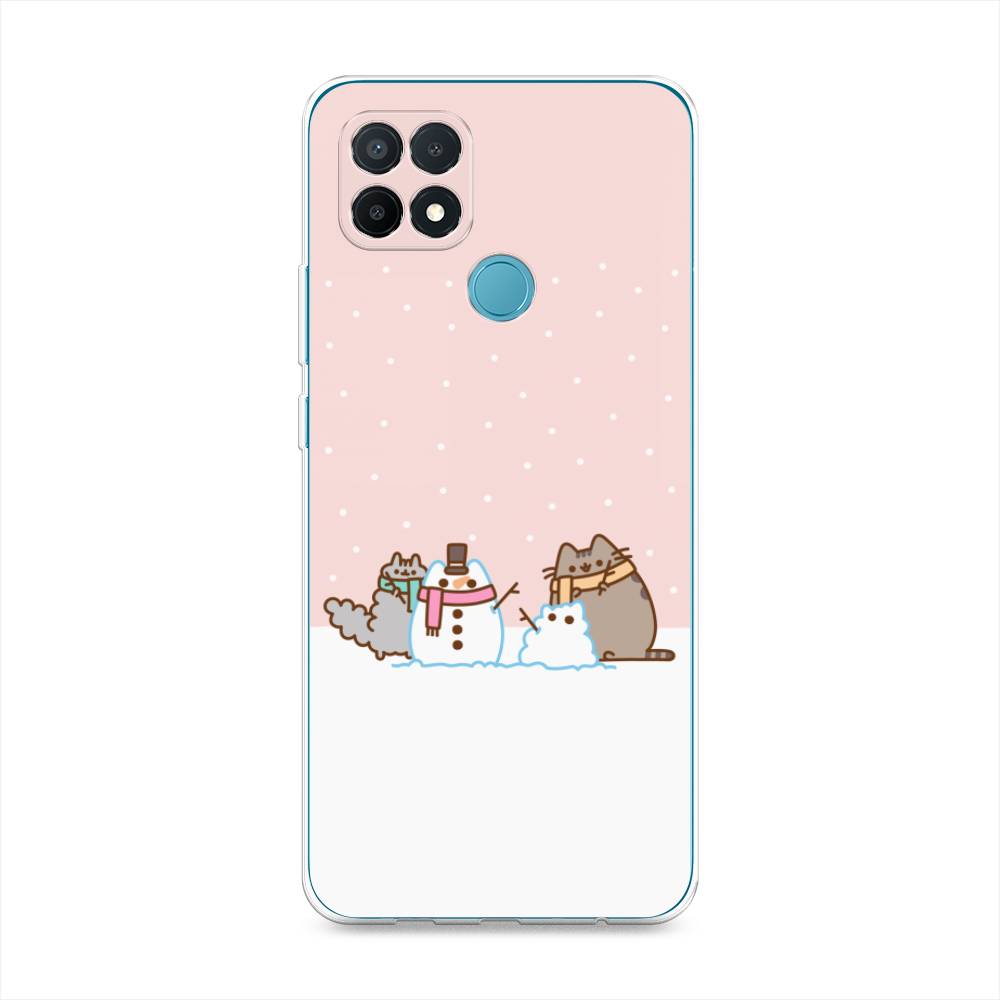 

Чехол на Oppo A15 "Котики в снегу", Розовый;белый;серый, 255650-5
