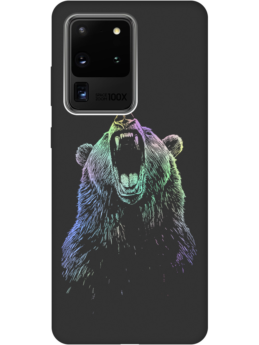 

Силиконовый чехол на Samsung Galaxy S20 Ultra с принтом "Медведь Гризли" матовый черный, Черный;серебристый, 722628613