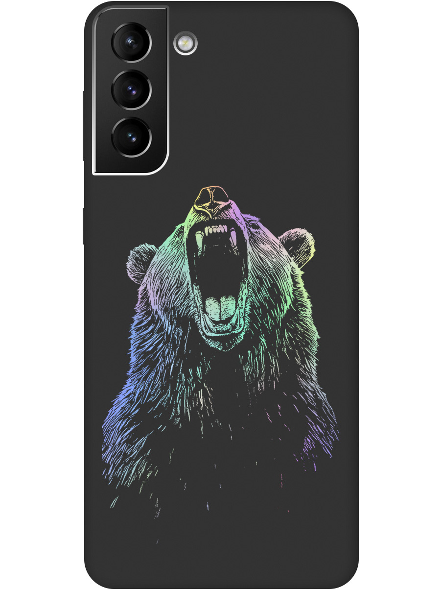 

Силиконовый чехол на Samsung Galaxy S21+ с принтом "Медведь Гризли" матовый черный, Черный;серебристый, 724127513