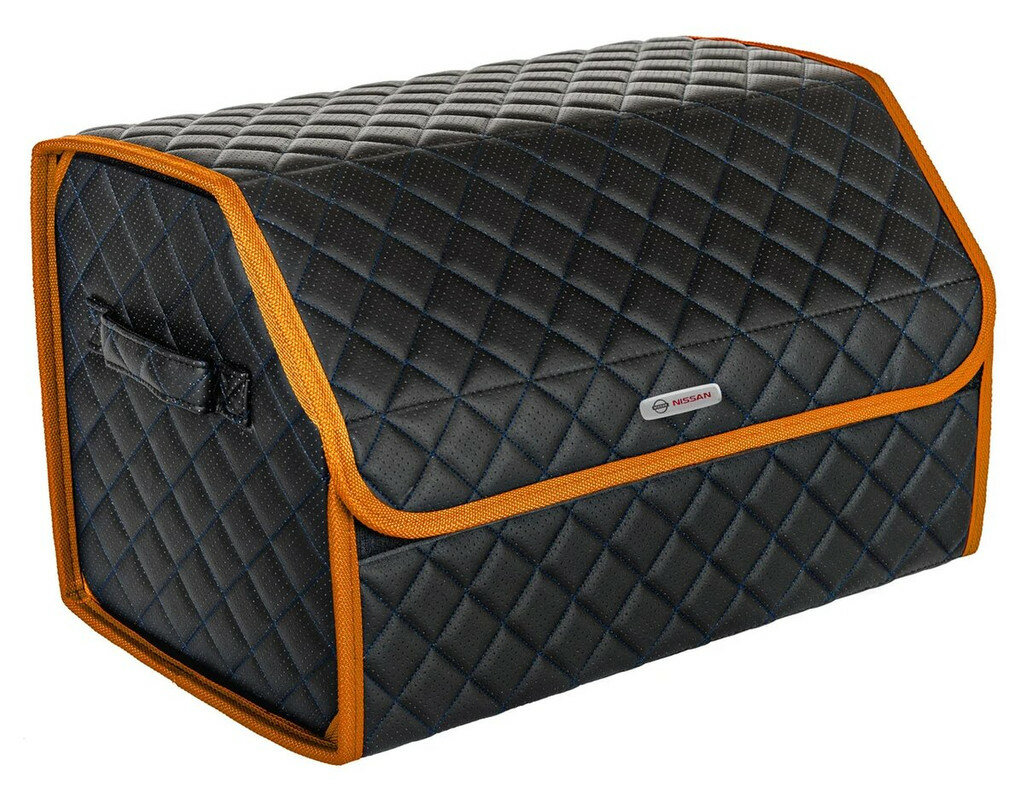 Сумка органайзер в багажник черная с синей нитью ViceCar с лого NISSAN (оранжевый кант)