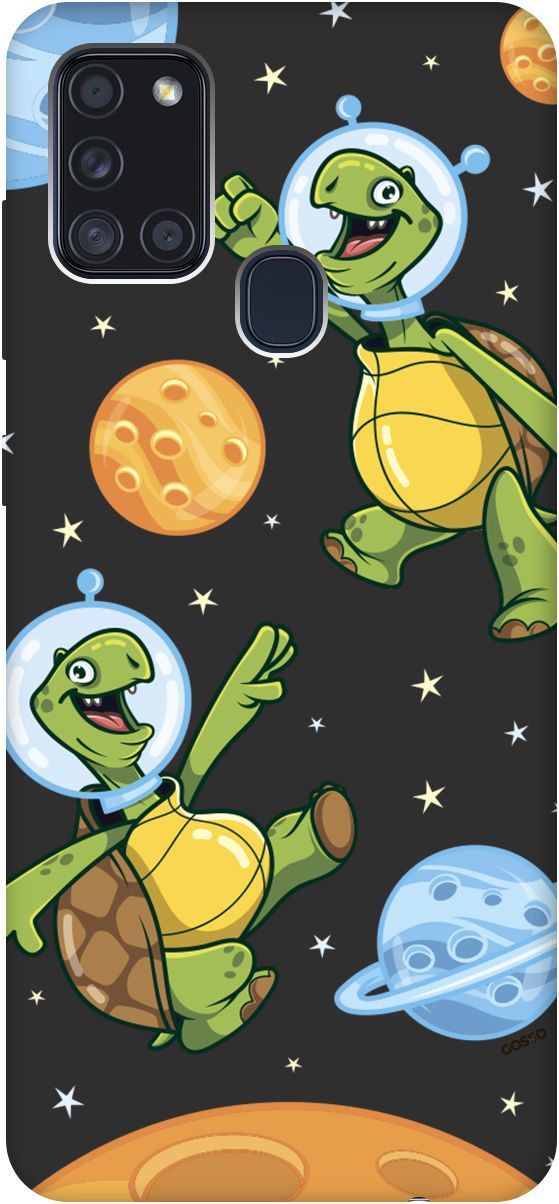 

Матовый чехол на Samsung Galaxy A21s "CosmoTurtles" черный, Черный;бежевый, 2507