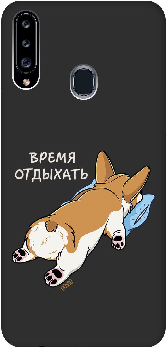 

Матовый чехол на Samsung Galaxy A20s "Relax for corgi" черный, Черный;белый, 2505