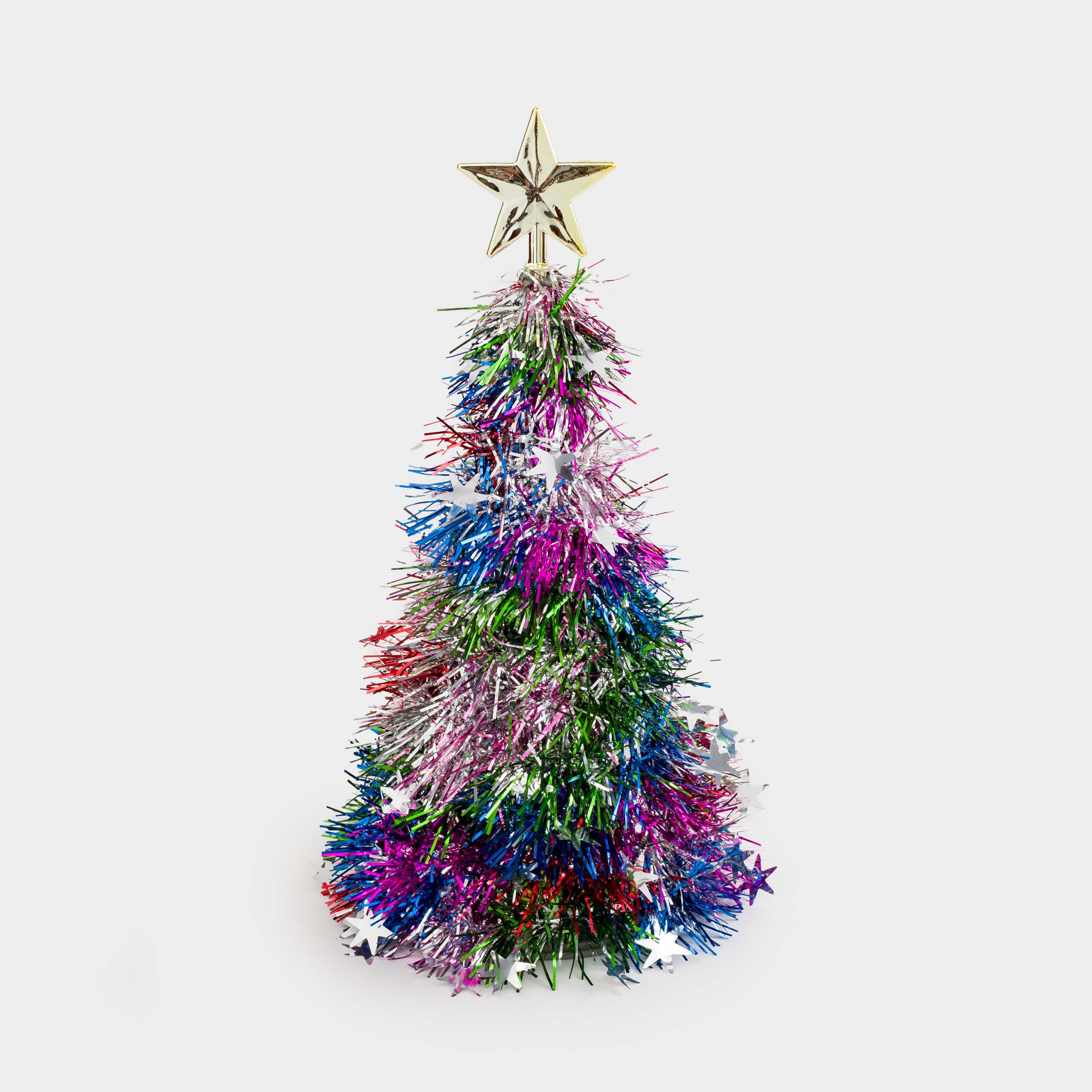 Ель искусственная, 31 см, мишура/пластик, цветная, Золотые звезды, Tinsel decor