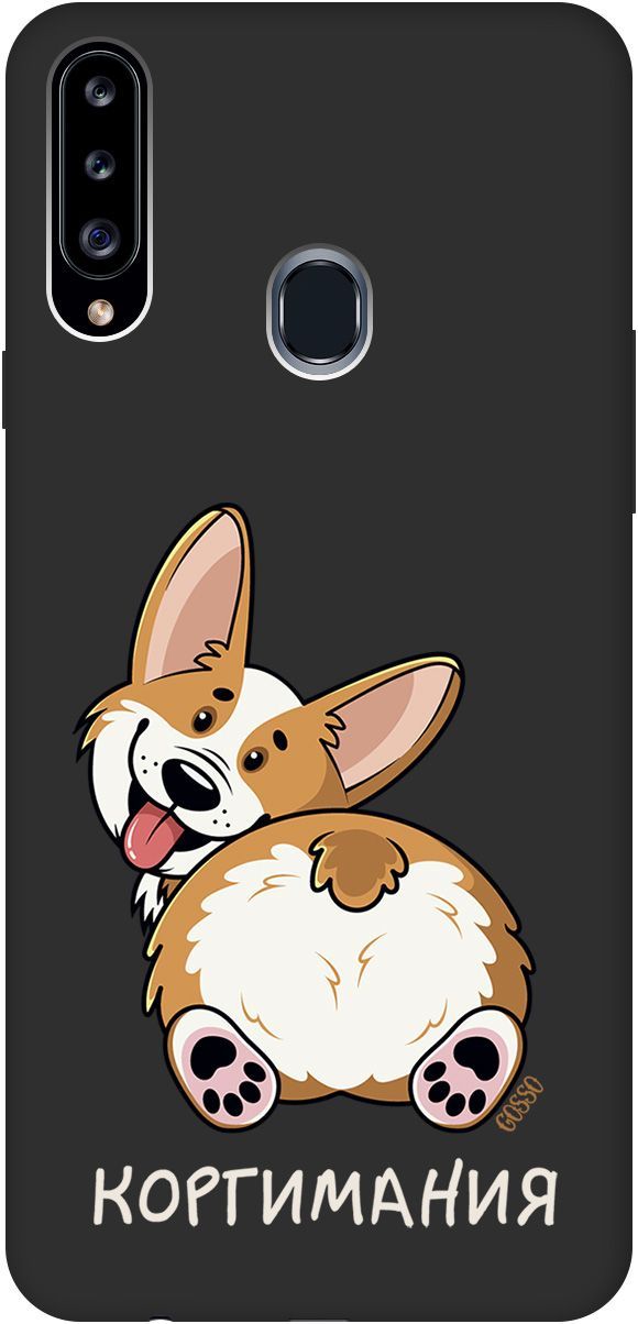 

Матовый чехол на Samsung Galaxy A20s "CorgiMania" черный, Черный;бежевый, 2505