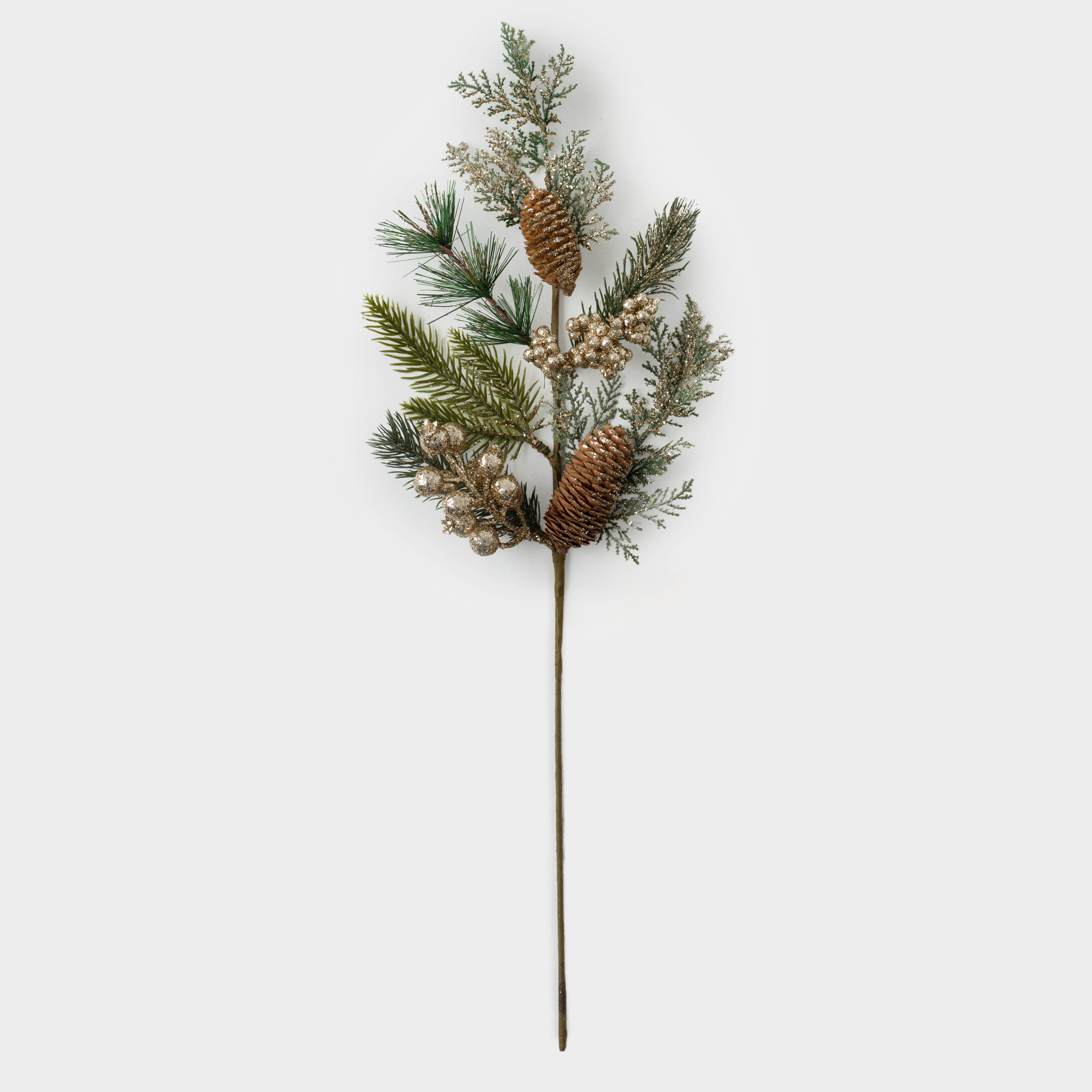 

Ветка декоративная, 62 см, пластик, шампань, Шишки и ягоды, Conifer delice