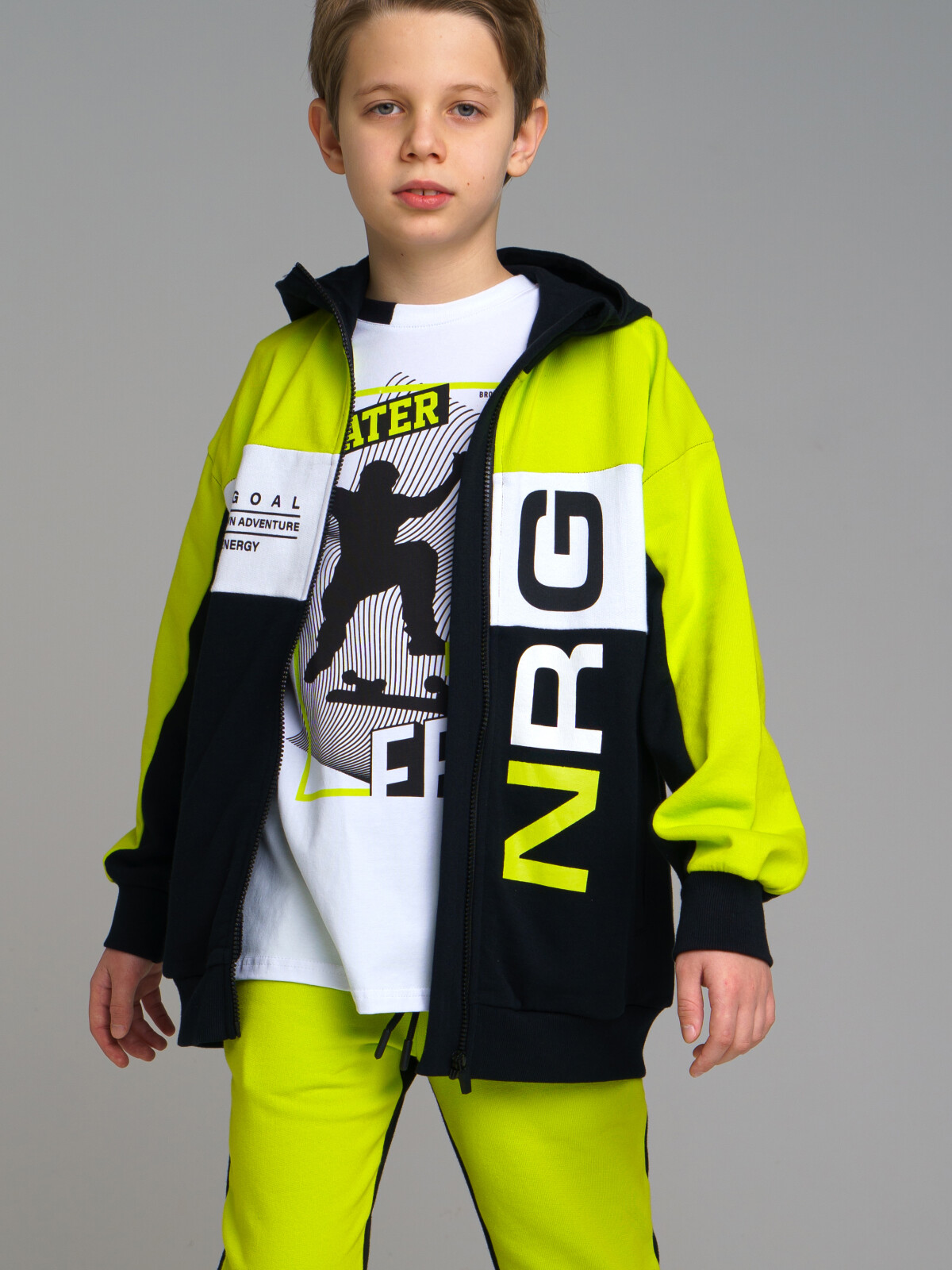 

Толстовка детские PlayToday 12311066, цвет светло-зеленый, черный, белый, размер 176, 12311066