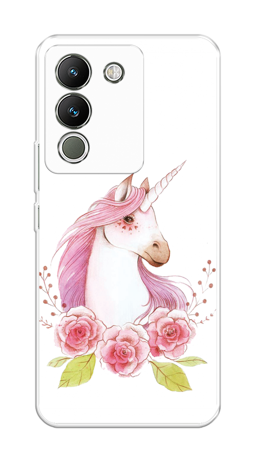 

Чехол на Vivo V29e 5G "Единорог цветы", Белый;розовый;серый, 269650-1