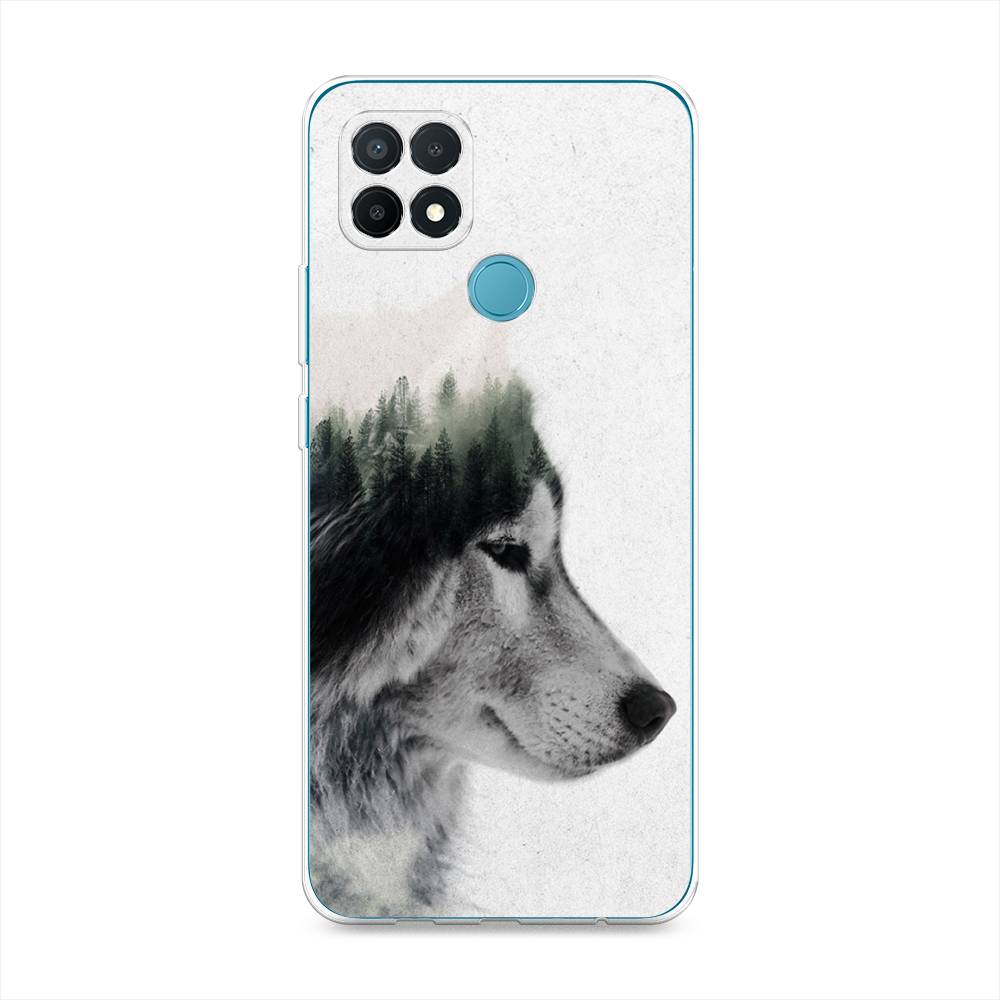 

Чехол на Oppo A15 "Волк лес", Серый;белый, 255650-1