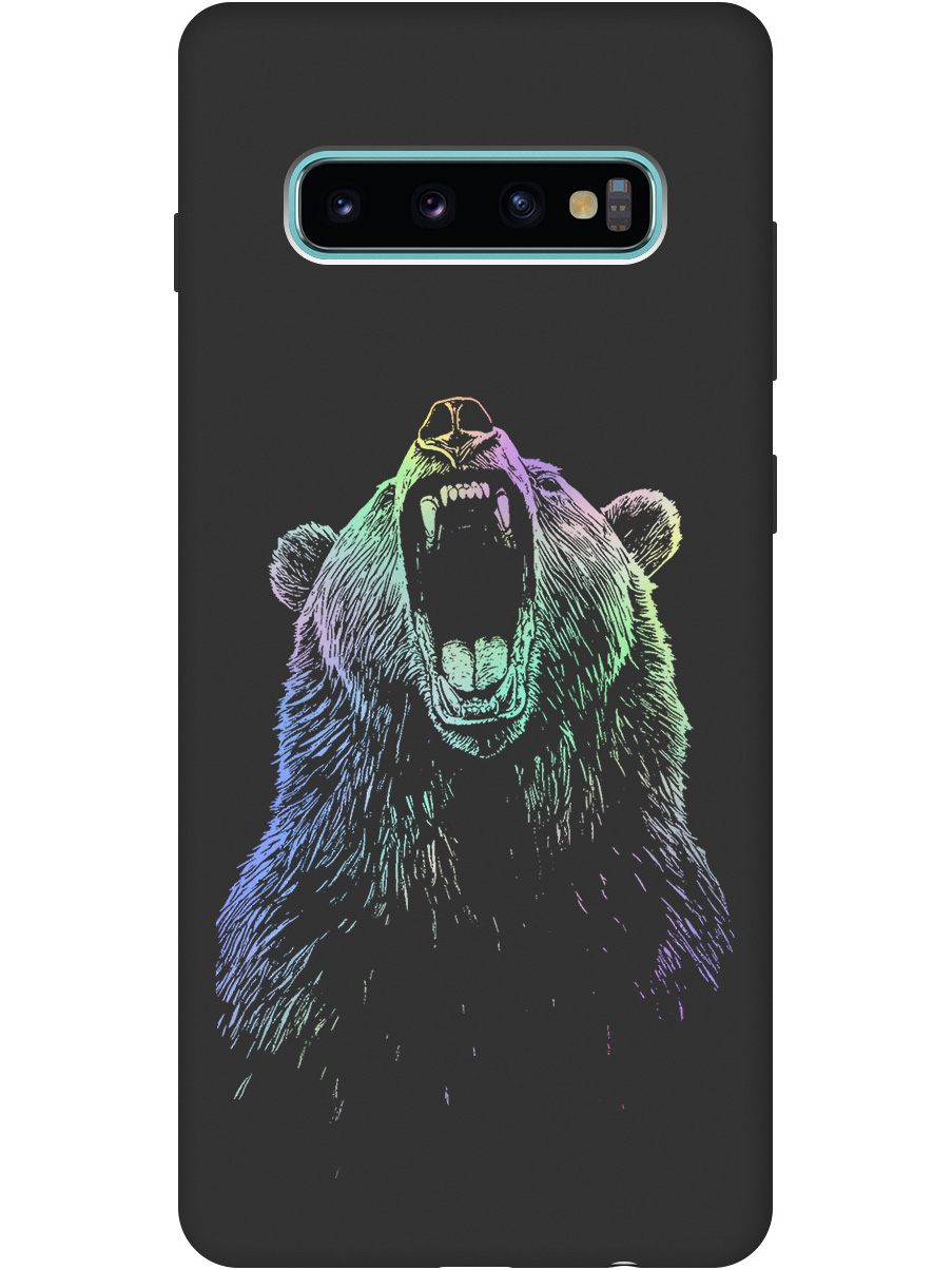 

Силиконовый чехол на Samsung Galaxy S10+ с принтом "Медведь Гризли" матовый черный, Черный;серебристый, 720461113