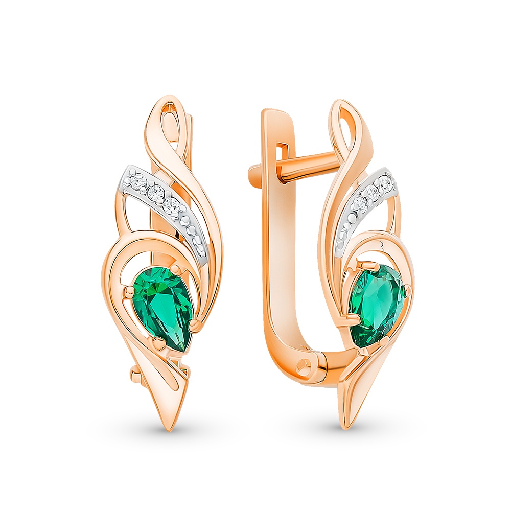 

Серьги из красного золота с изумрудом, фианитом 585Gold 102007064, 102007064