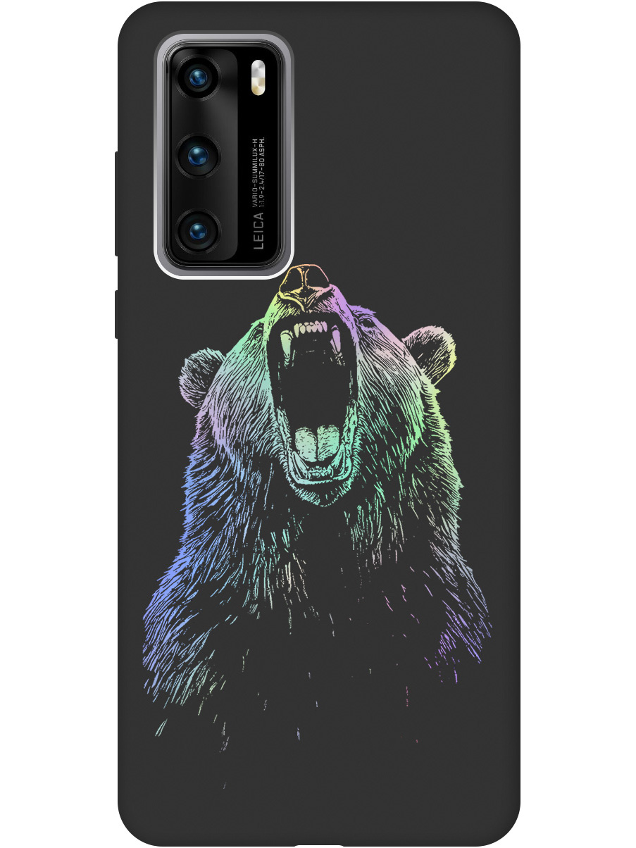 

Силиконовый чехол на Huawei P40 с принтом "Медведь Гризли" матовый черный, Черный;серебристый, 722839313