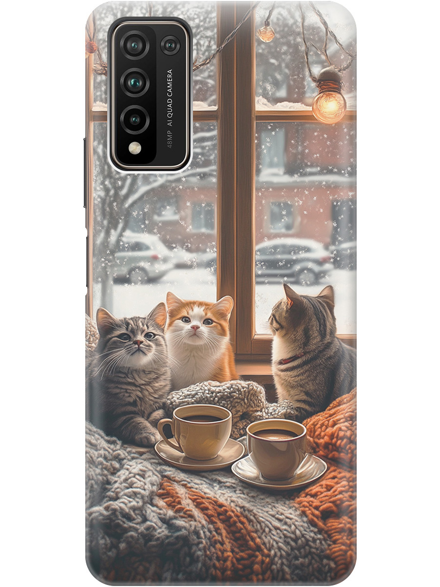

Силиконовый чехол на Honor 10x Lite с принтом "Котики на подоконнике", Прозрачный;бежевый;белый;желтый;серый, 723565512
