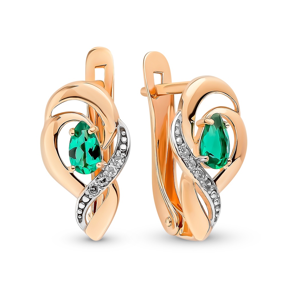 

Серьги из красного золота 585Gold 102007268, изумруд искусственный, 102007268