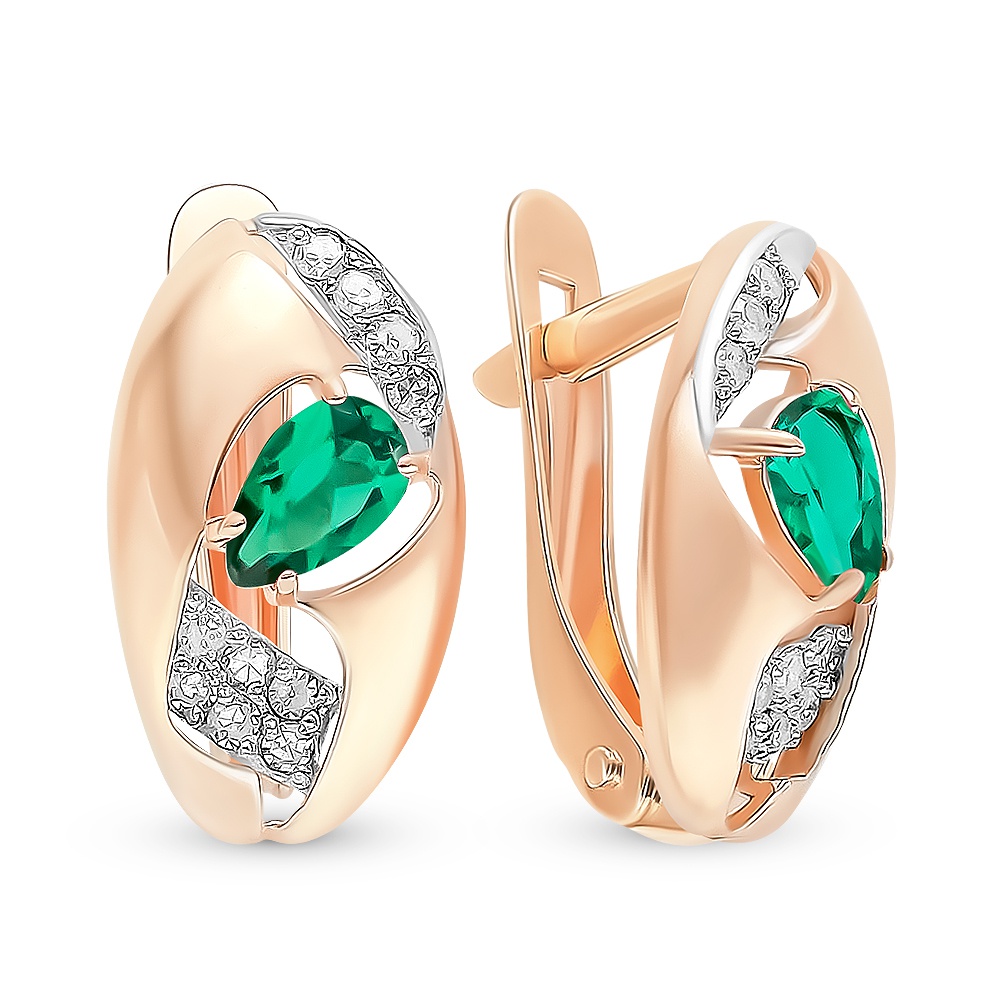 

Серьги из красного золота 585Gold 102007263, изумруд искусственный, 102007263