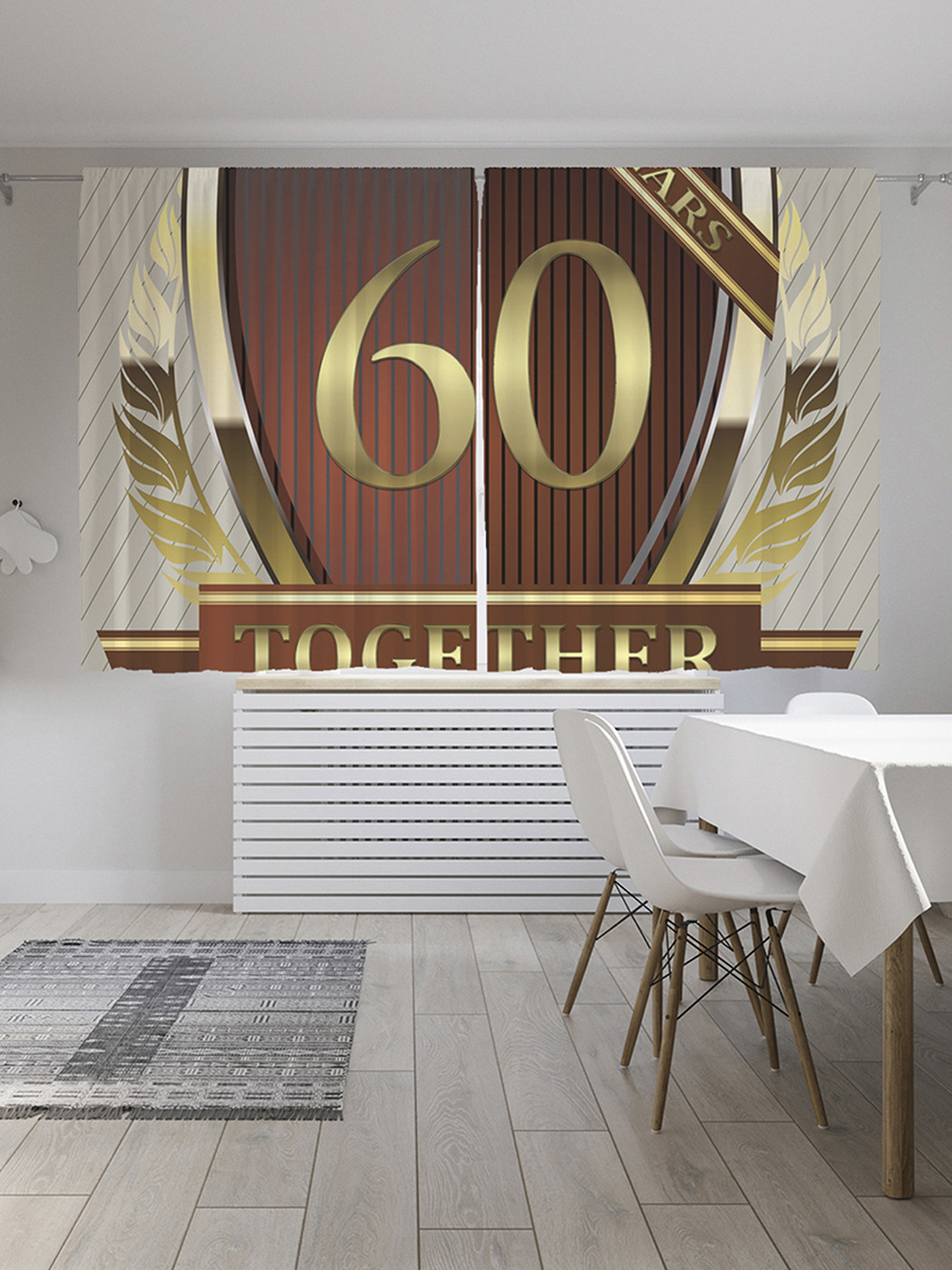 

Шторы с фотопечатью JoyArty "60 лет вместе" из сатена, 290х180 см