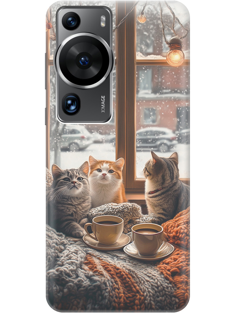 

Силиконовый чехол на Huawei P60 Pro с принтом "Котики на подоконнике", Прозрачный;бежевый;белый;желтый;серый, 772620812