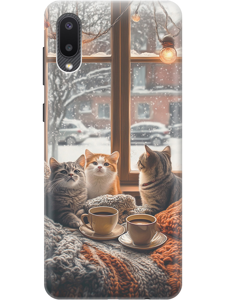 

Силиконовый чехол на Samsung Galaxy A02 с принтом "Котики на подоконнике", Прозрачный;бежевый;белый;желтый;серый, 724352112