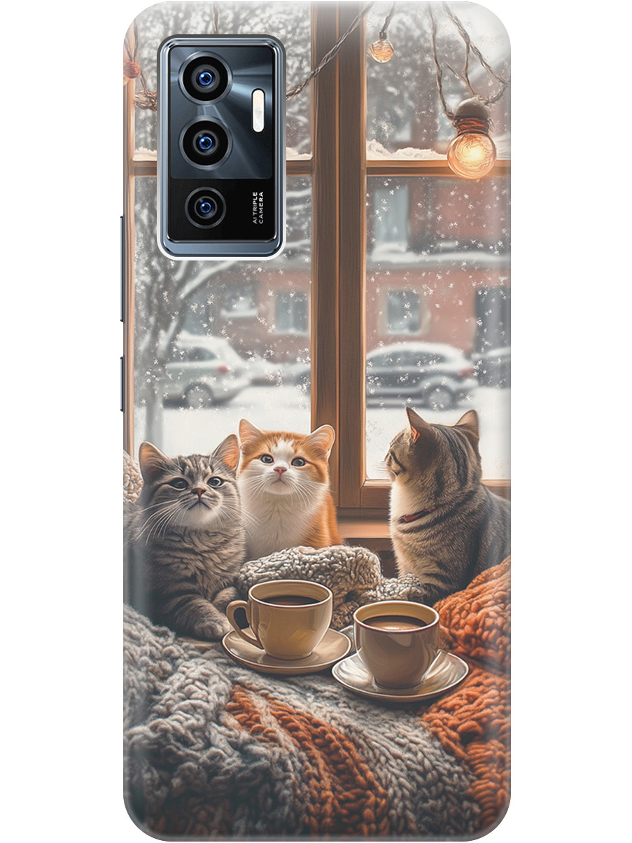 

Силиконовый чехол на Vivo V23e с принтом "Котики на подоконнике", Прозрачный;бежевый;белый;желтый;серый, 743438012
