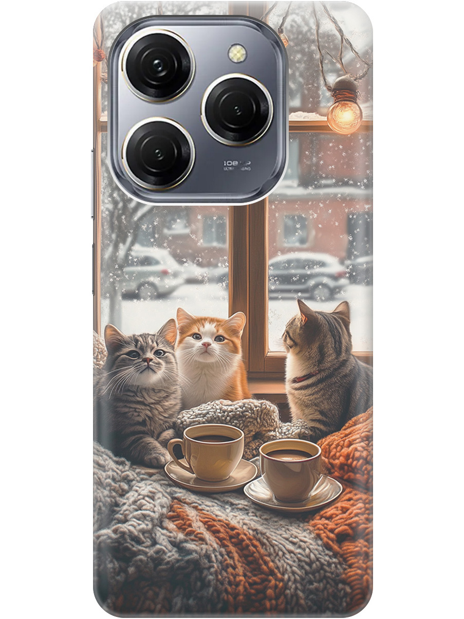 

Силиконовый чехол на Tecno Spark 20 Pro с принтом "Котики на подоконнике", Прозрачный;бежевый;белый;желтый;серый, 779829012