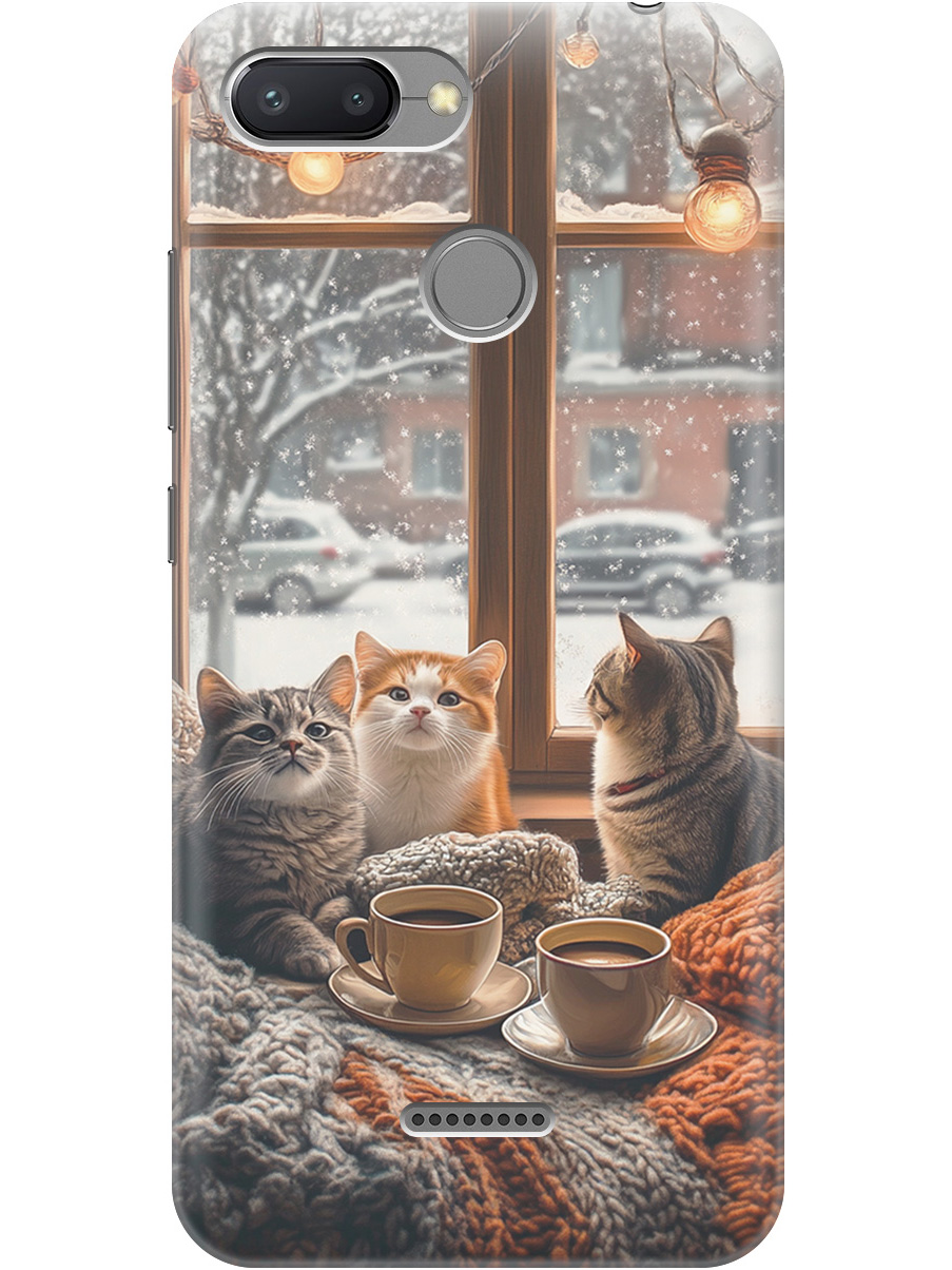 

Силиконовый чехол на Xiaomi Redmi 6 с принтом "Котики на подоконнике", Прозрачный;бежевый;белый;желтый;серый, 718587012